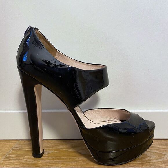 Miu Miu-Black Patent Peep Toe Zip Platform - Picture 3 of 12